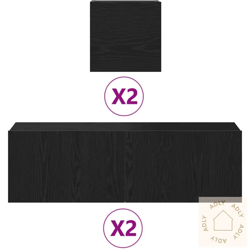 6-Delt Tv-Stativsett - Veggmontert, Svart Eik, Konstruert Tre