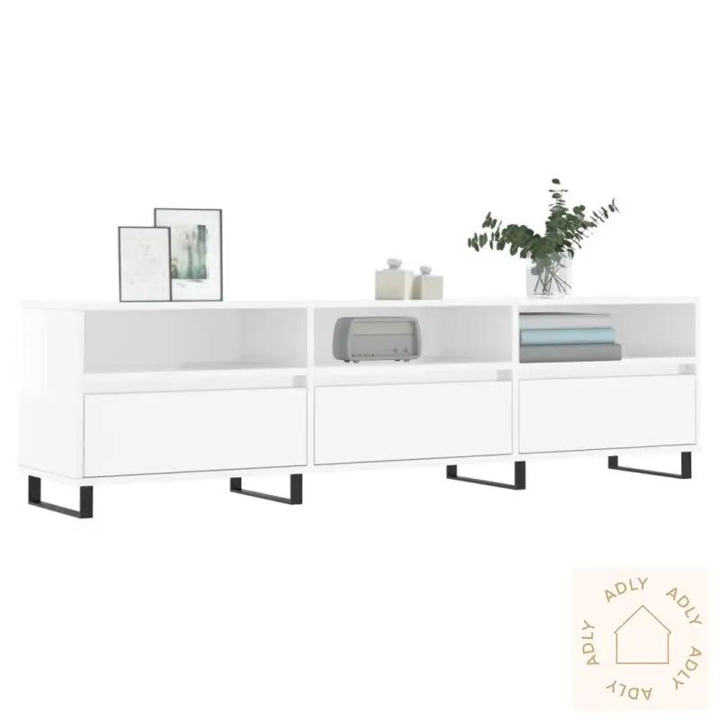 Tv-Benk Høyglans Hvit 150X30X44,5 Cm Konstruert Tre