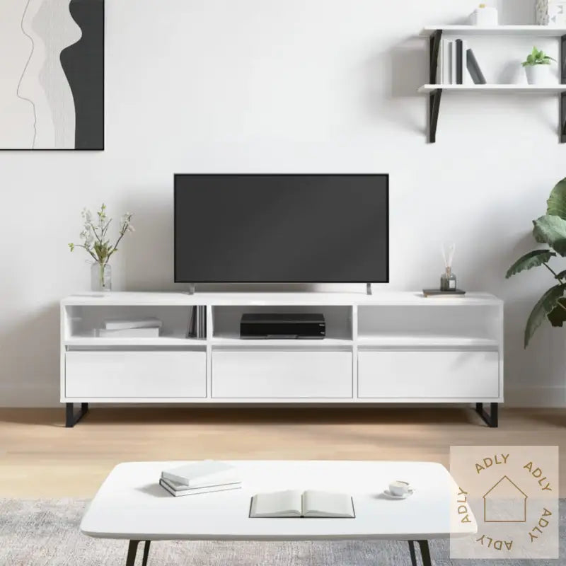 Tv-Benk Høyglans Hvit 150X30X44,5 Cm Konstruert Tre