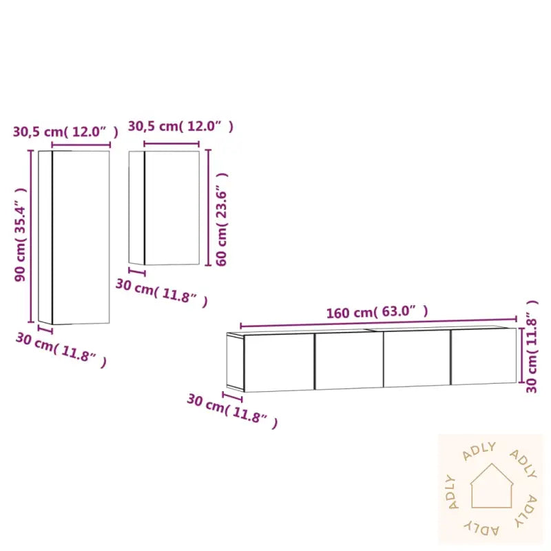 Tv-Skapsett 4 Deler Svart Konstruert Tre
