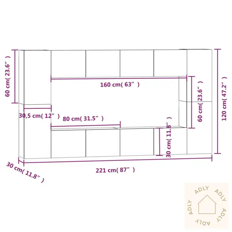 Tv-Skapsett 8 Deler Hvit Konstruert Tre
