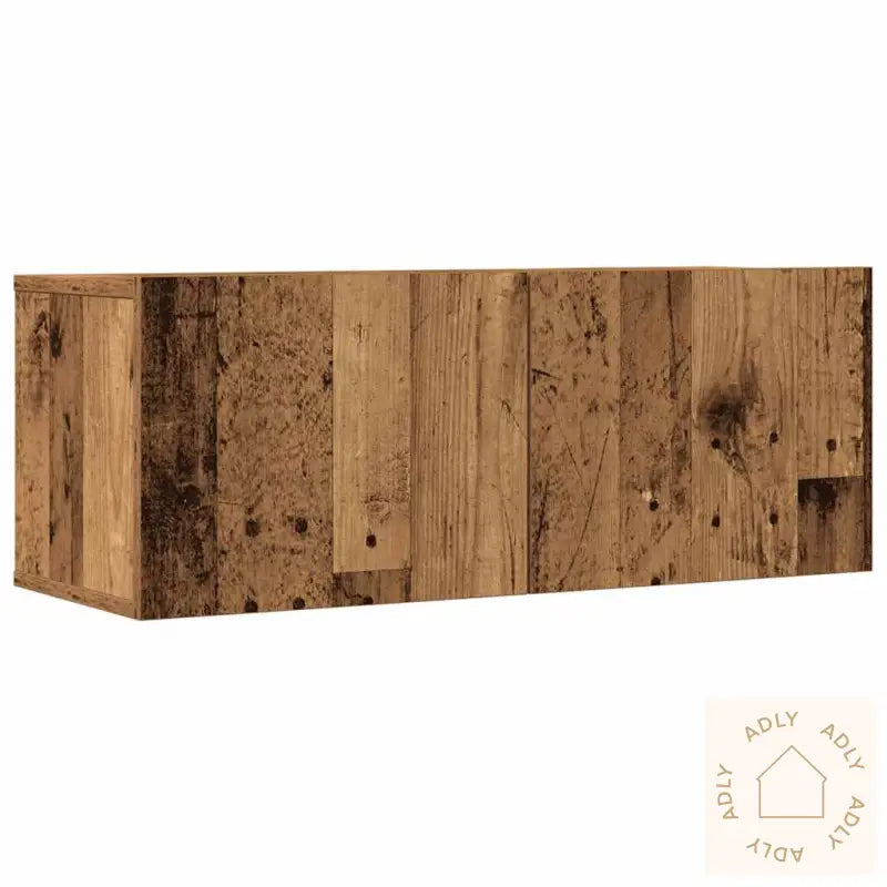 Tv-Skapsett 7 Deler Veggmontert Gammelt Tre Konstruert Tre