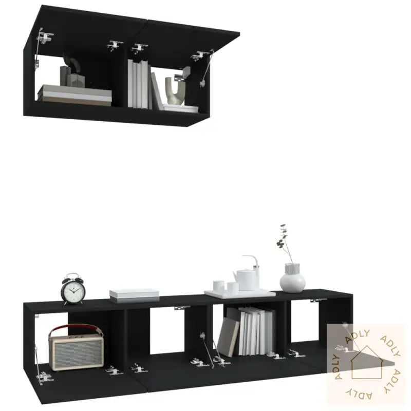 Tv-Skapsett 3 Deler Svart Konstruert Tre