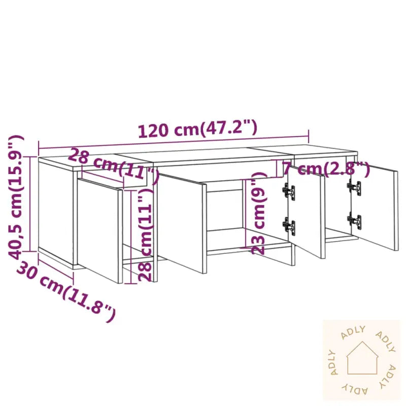 Tv-Benk Grå Sonoma Eik 120X30X40,5 Cm Konstruert Tre