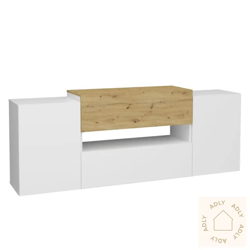 Fmd Tv/Hi-Fi-Benk 182X33X70,2 Cm Hvit Og Artisan Eik