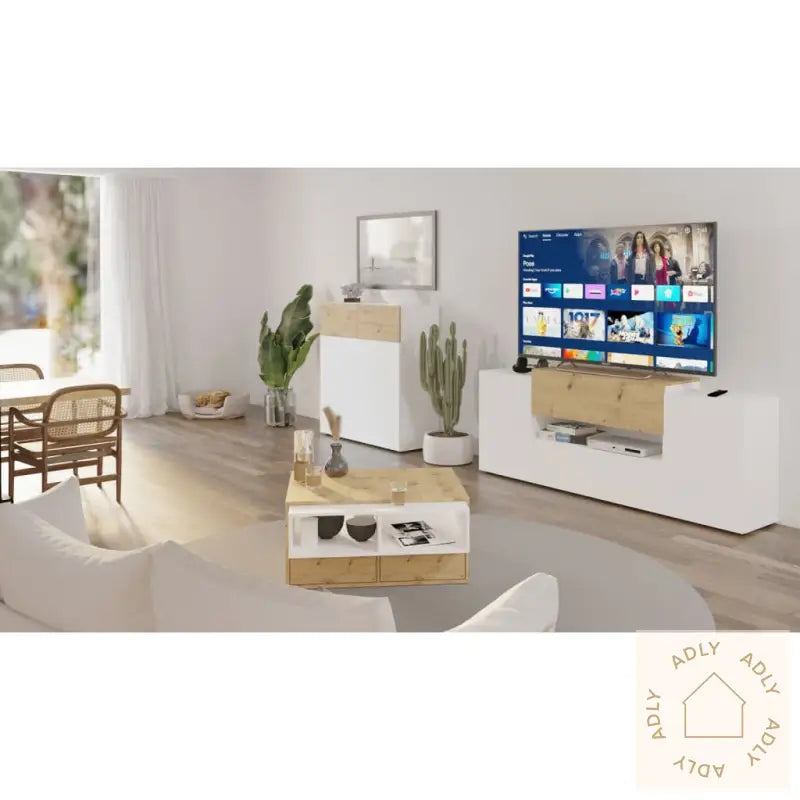 Fmd Tv/Hi-Fi-Benk 182X33X70,2 Cm Hvit Og Artisan Eik