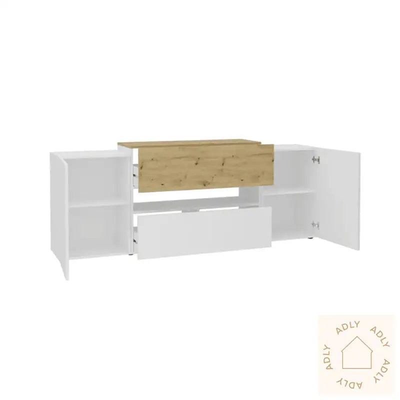 Fmd Tv/Hi-Fi-Benk 182X33X70,2 Cm Hvit Og Artisan Eik