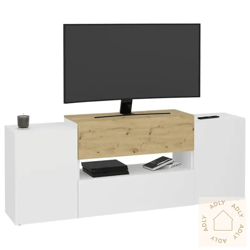 Fmd Tv/Hi-Fi-Benk 182X33X70,2 Cm Hvit Og Artisan Eik