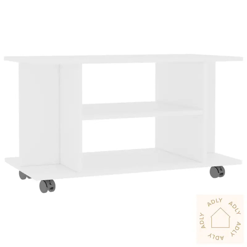 Tv-Benk Med Hjul Hvit 80X40X45 Cm Konstruert Tre