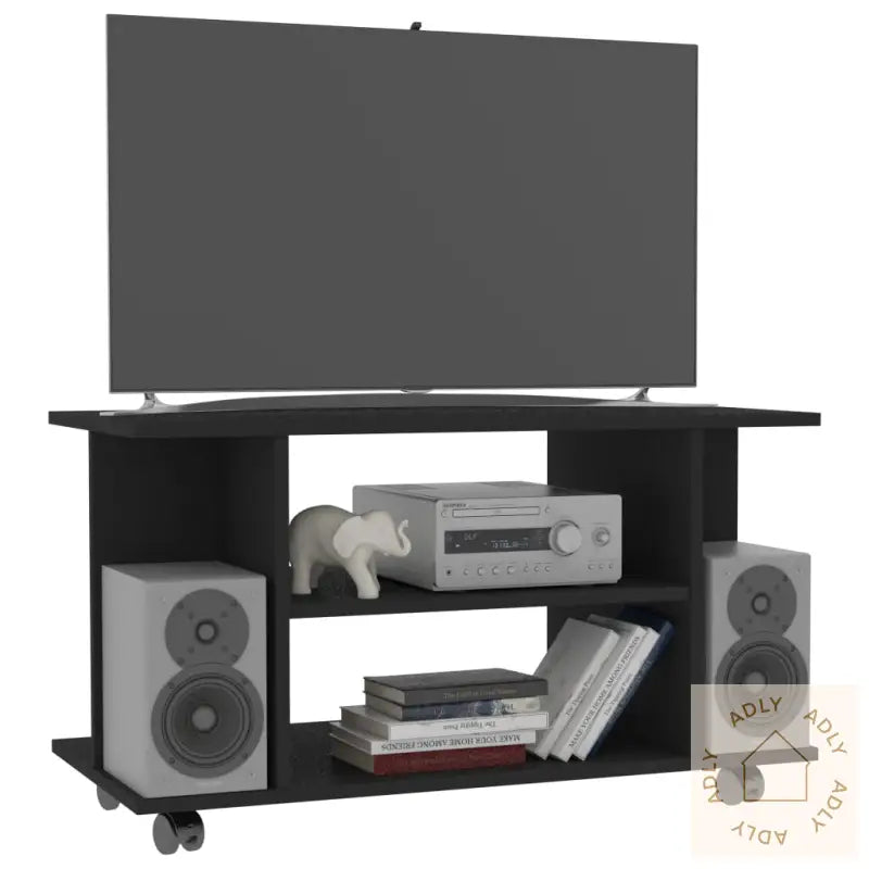 Tv-Benk Med Hjul Svart 80X40X45 Cm Konstruert Tre