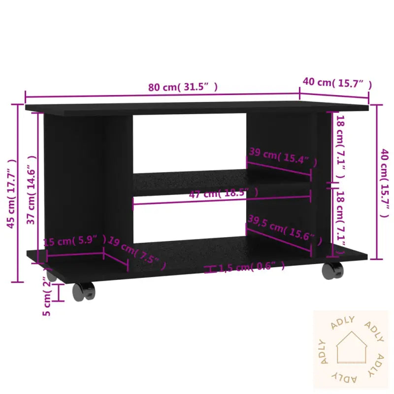 Tv-Benk Med Hjul Svart 80X40X45 Cm Konstruert Tre