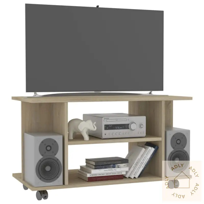 Tv-Benk Med Hjul Sonoma Eik 80X40X45 Cm Konstruert Tre