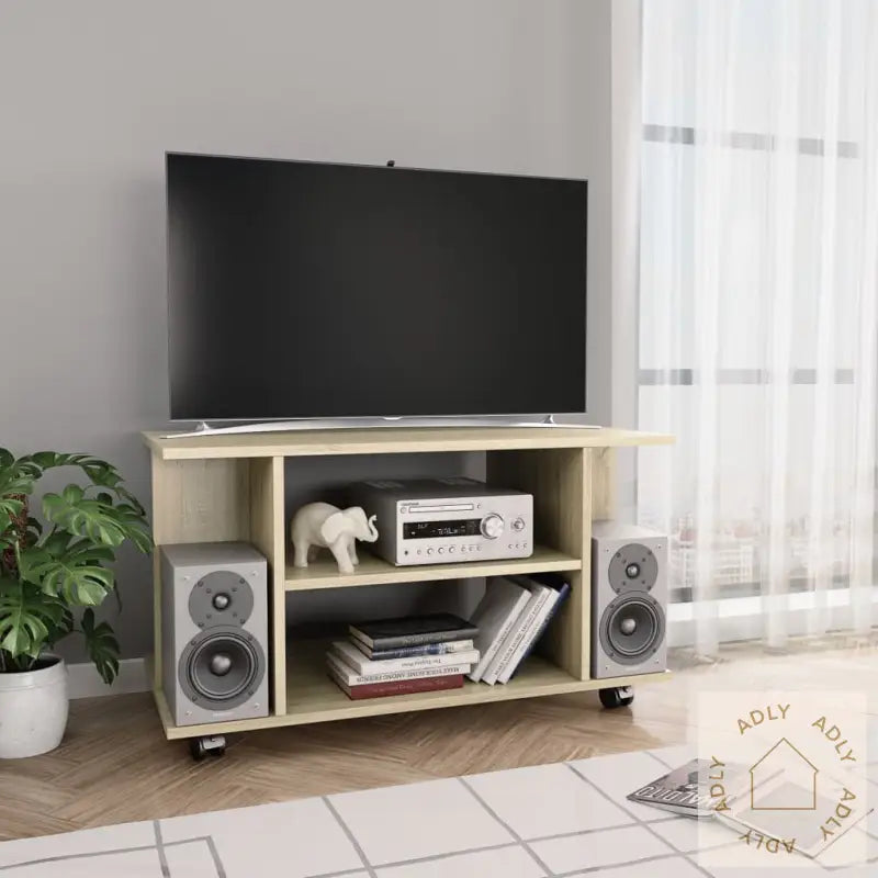 Tv-Benk Med Hjul Sonoma Eik 80X40X45 Cm Konstruert Tre