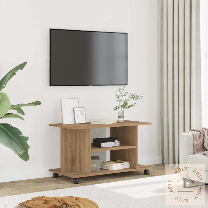 Tv-Benk Med Hjul Artisan Eik 80X40X45 Cm Konstruert Tre
