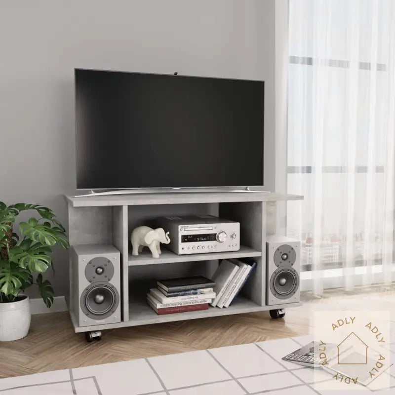 Tv-Benk Med Hjul Betonggrå 80X40X45 Cm Konstruert Tre