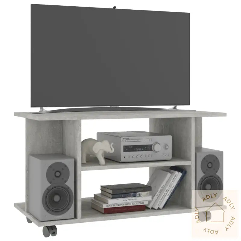 Tv-Benk Med Hjul Betonggrå 80X40X45 Cm Konstruert Tre