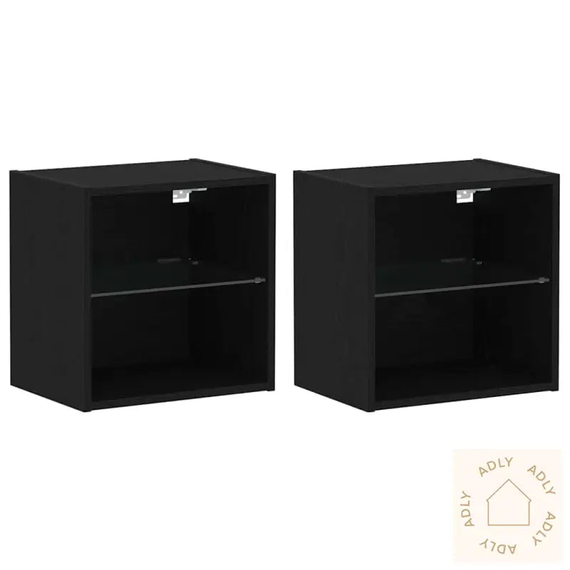 Flytende Hyller 2 Stk Svart Eik 40X28,5X40 Cm Konstruert Tre