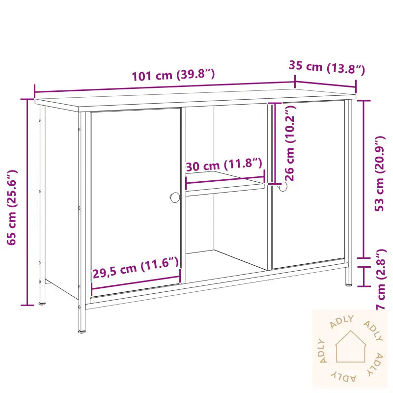 Tv-Skap Svart Eik 101X35X65 Cm Konstruert Tre Og Stål