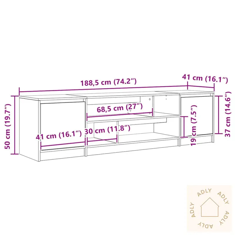 Tv-Benk Hvit 188,5X41X50 Cm Konstruert Tre