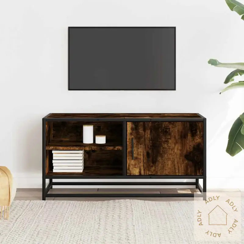 Tv-Benk Røkt Eik 80X34,5X40 Cm Konstruert Tre Og Metall