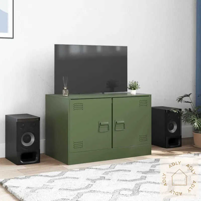 Tv-Benk Olivengrønn 67X39X44 Cm Stål