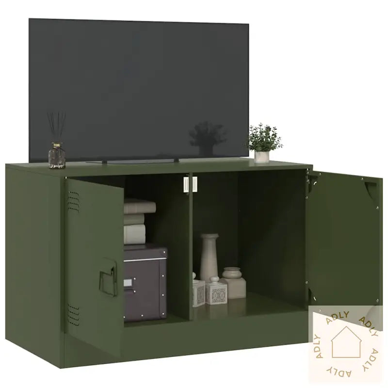 Tv-Benk Olivengrønn 67X39X44 Cm Stål