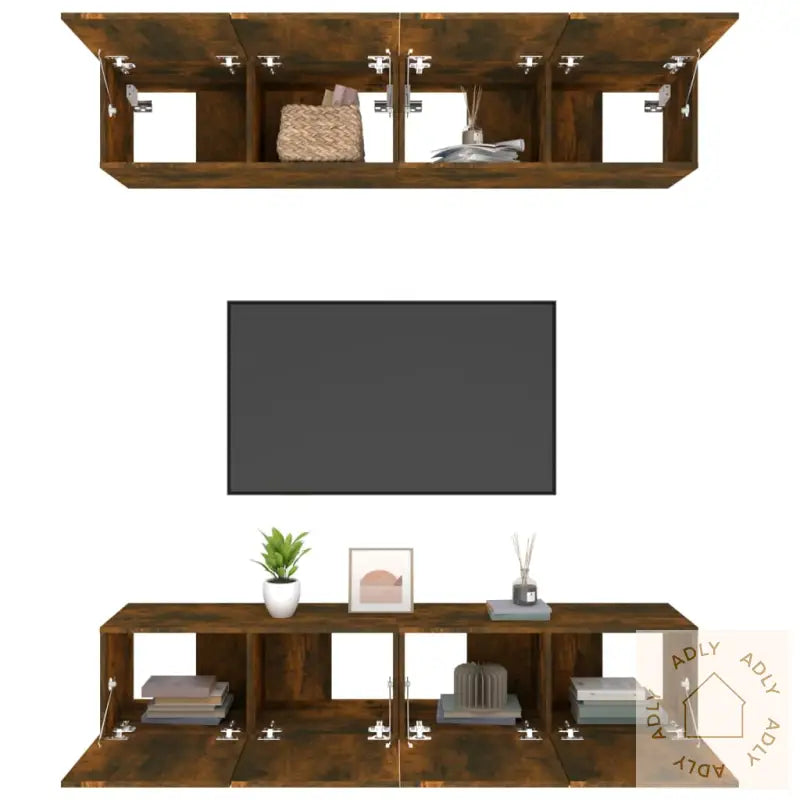 Tv-Benker 4 Stk Røkt Eik 80X30X30 Cm Konstruert Tre