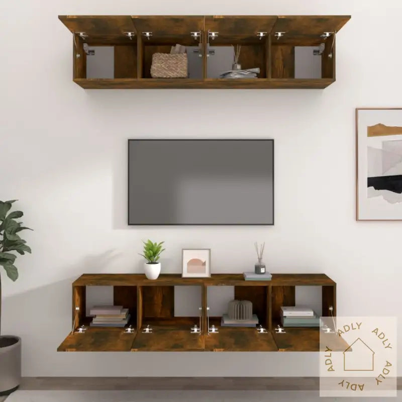 Tv-Benker 4 Stk Røkt Eik 80X30X30 Cm Konstruert Tre