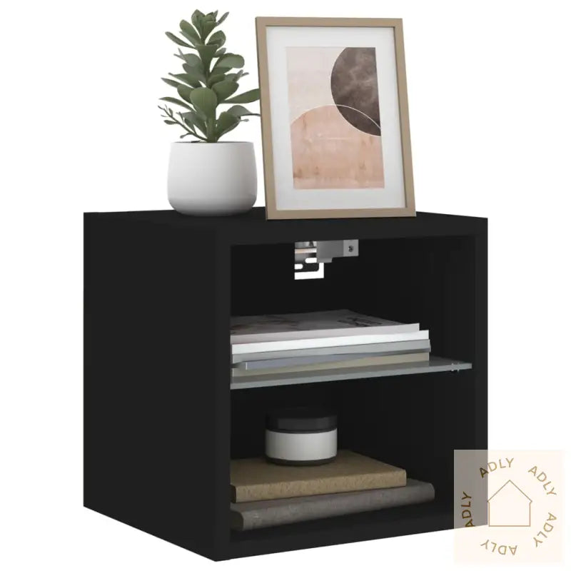 Vegghengt Tv-Benk Med Led Svart 30X28,5X30 Cm