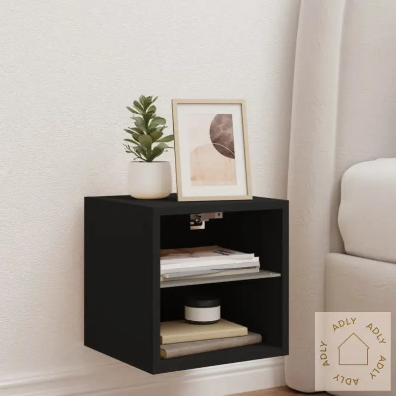 Vegghengt Tv-Benk Med Led Svart 30X28,5X30 Cm