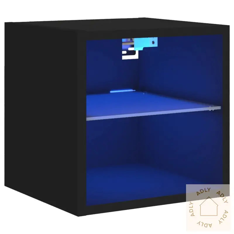 Vegghengt Tv-Benk Med Led Svart 30X28,5X30 Cm