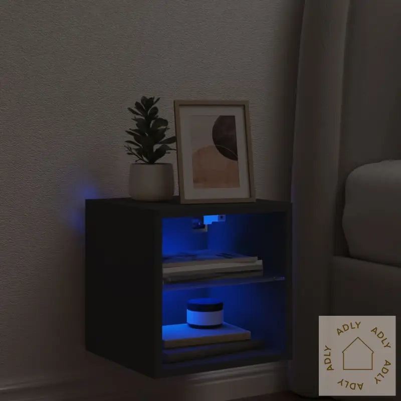Vegghengt Tv-Benk Med Led Svart 30X28,5X30 Cm