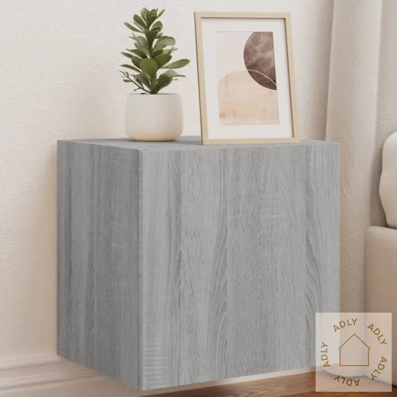 Vegghengt Tv-Benk Med Led Grå Sonoma 40,5X35X40 Cm
