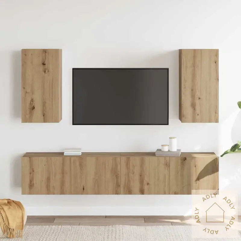 4-Delt Veggmontert Tv-Skapsett I Artisan Eik, Laget Av Tre