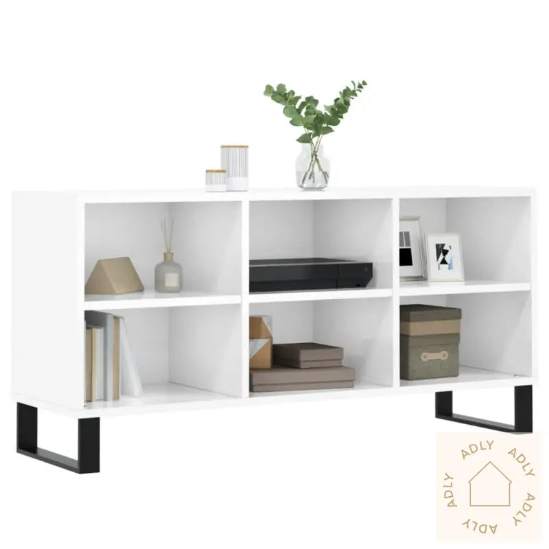 Tv-Benk Høyglans Hvit 103,5X30X50 Cm Konstruert Tre