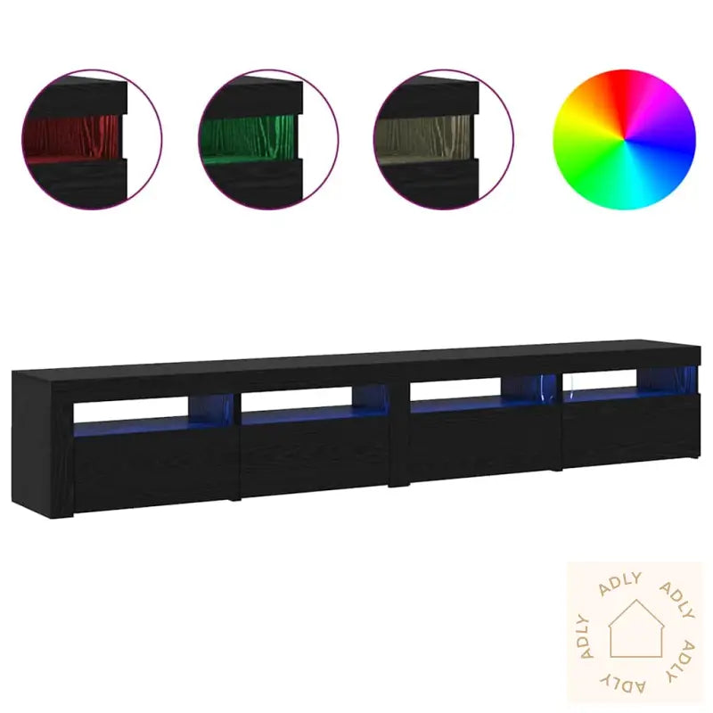 3-Delt Tv-Skapsett Med Led-Lamper I Svart Eik Kunstig Tre