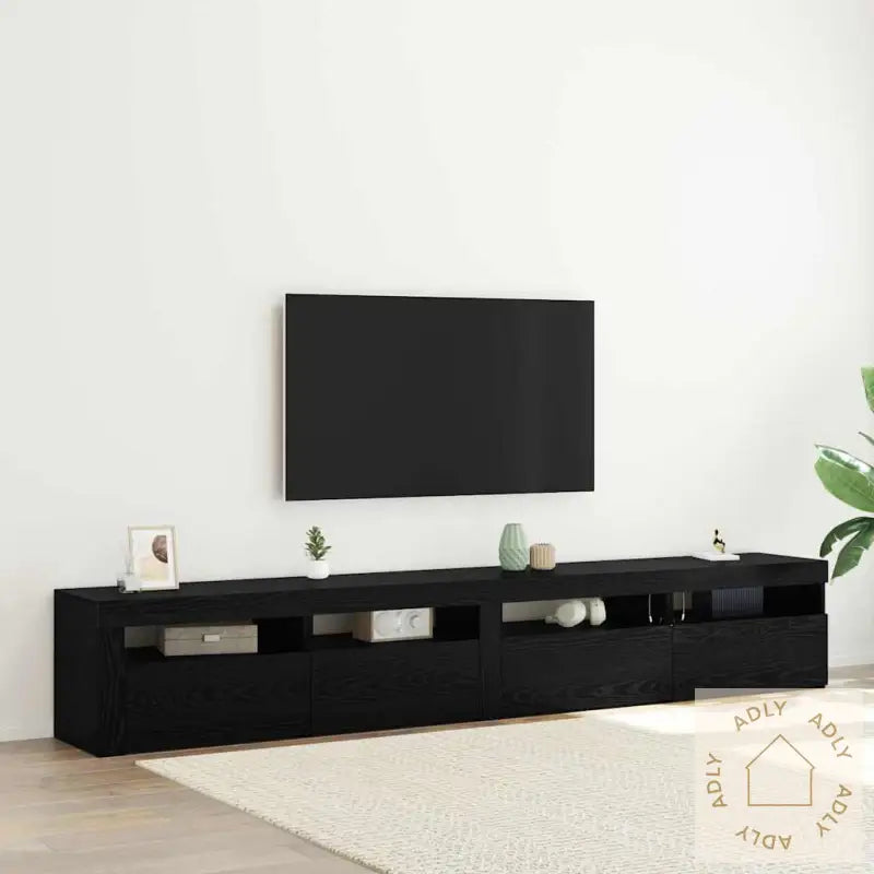 3-Delt Tv-Skapsett Med Led-Lamper I Svart Eik Kunstig Tre