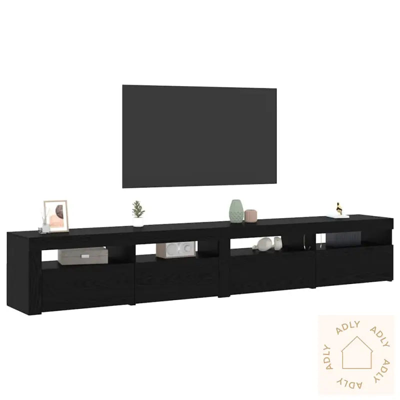 3-Delt Tv-Skapsett Med Led-Lamper I Svart Eik Kunstig Tre