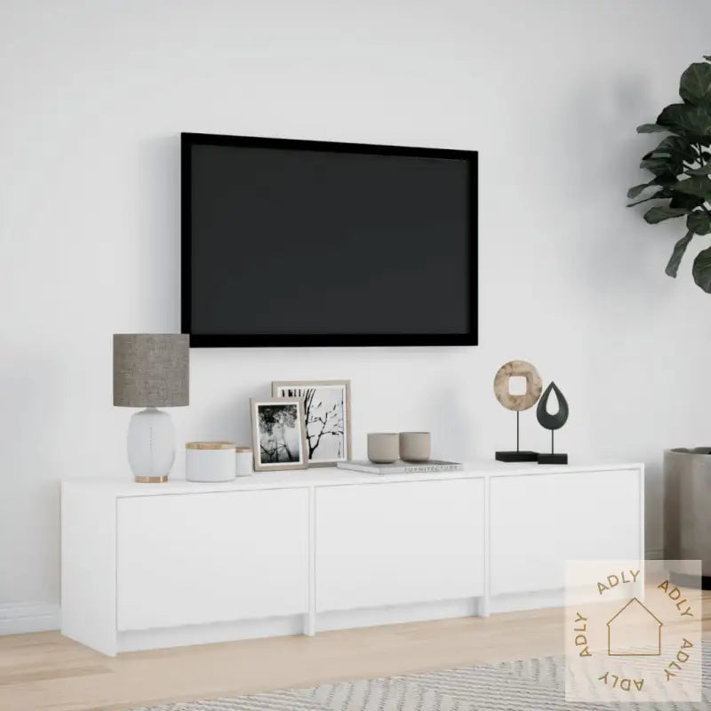 Tv-Benk Med Led Hvit 165X34X40 Cm Konstruert Tre
