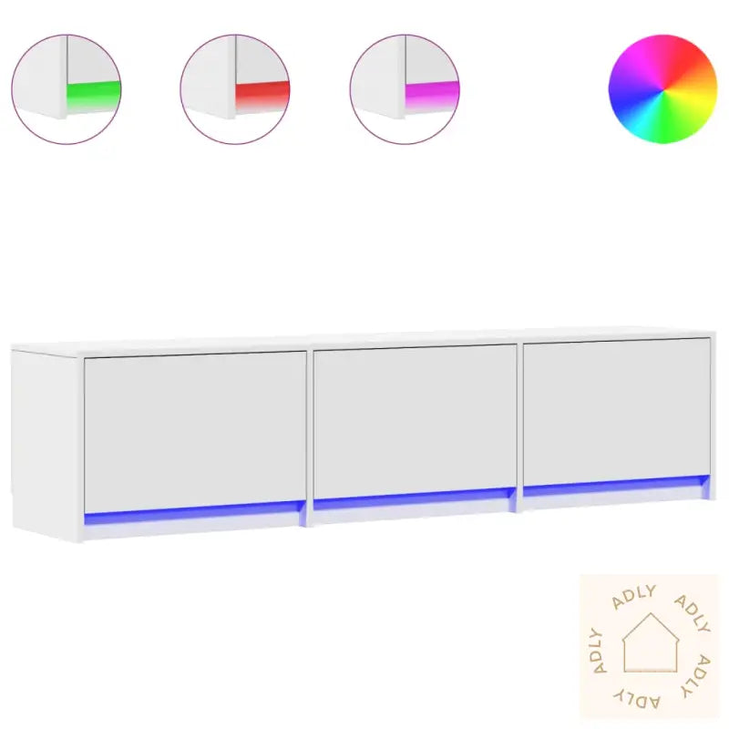 Tv-Benk Med Led Hvit 165X34X40 Cm Konstruert Tre