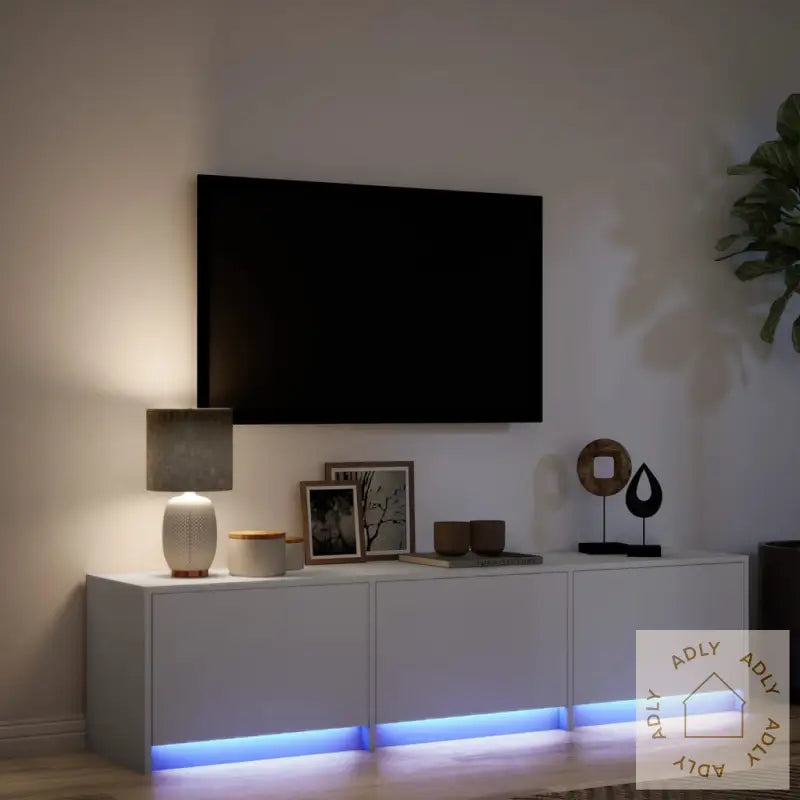Tv-Benk Med Led Hvit 165X34X40 Cm Konstruert Tre
