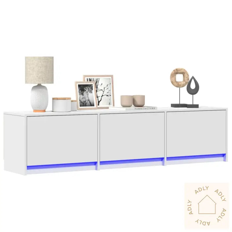 Tv-Benk Med Led Hvit 165X34X40 Cm Konstruert Tre