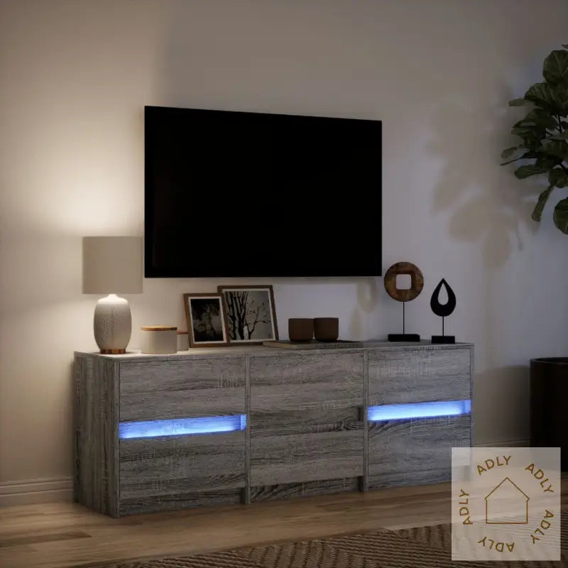 Tv-Benk Med Led Grå Sonoma 140X34X50 Cm Konstruert Tre