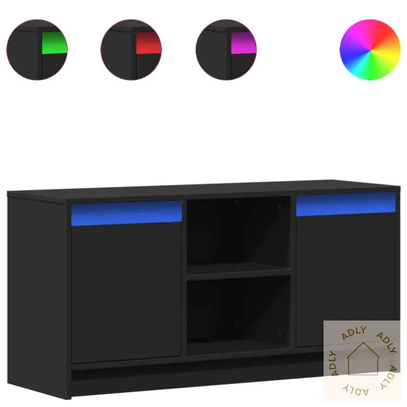 Tv-Benk Med Led Svart 100X34X50 Cm Konstruert Tre