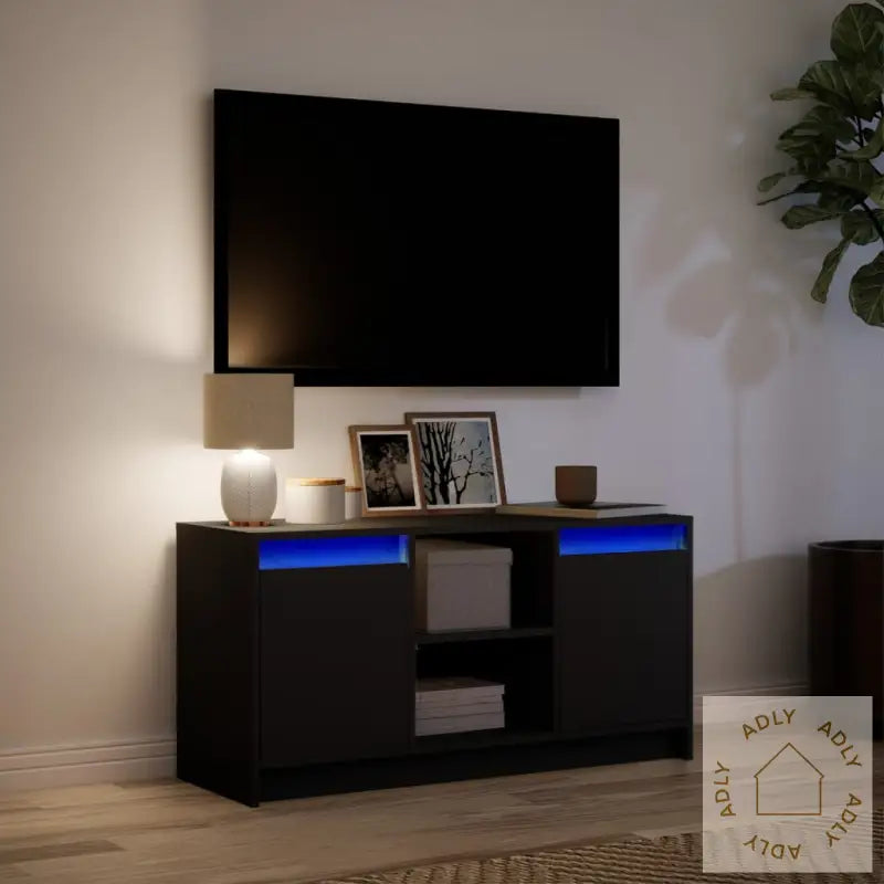 Tv-Benk Med Led Svart 100X34X50 Cm Konstruert Tre