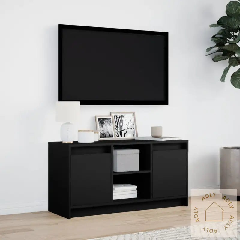 Tv-Benk Med Led Svart 100X34X50 Cm Konstruert Tre