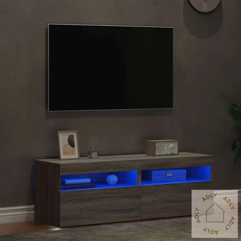 Tv-Benker 2 Stk Med Led-Lys Grå Sonoma 60X35X40 Cm