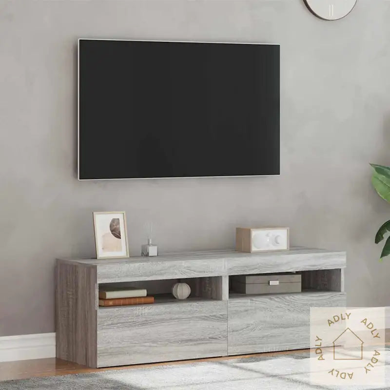 Tv-Benker 2 Stk Med Led-Lys Grå Sonoma 60X35X40 Cm