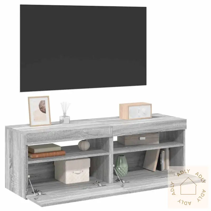 Tv-Benker 2 Stk Med Led-Lys Grå Sonoma 60X35X40 Cm
