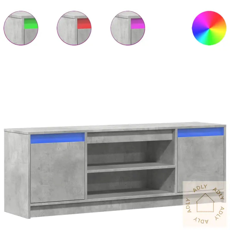 Tv-Benk Med Led Betonggrå 139,5X34X50 Cm Konstruert Tre